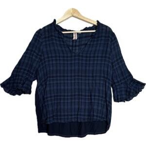 ANTHROPOLOGIE + DOLAN Shirt Womens Sz M Boho Bohemian Peasant Plaid Flare Sleeve